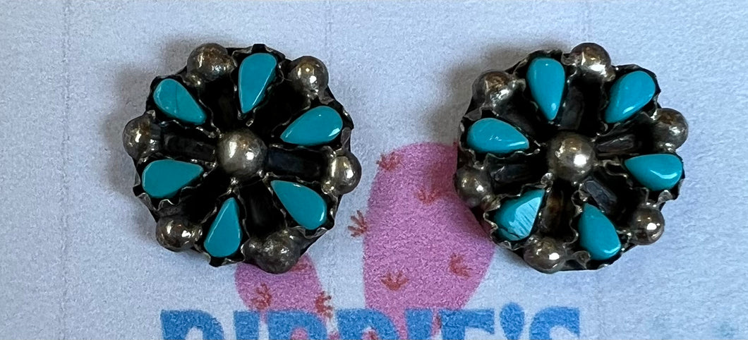 Zuni Kingman Turquoise Cluster Earrings