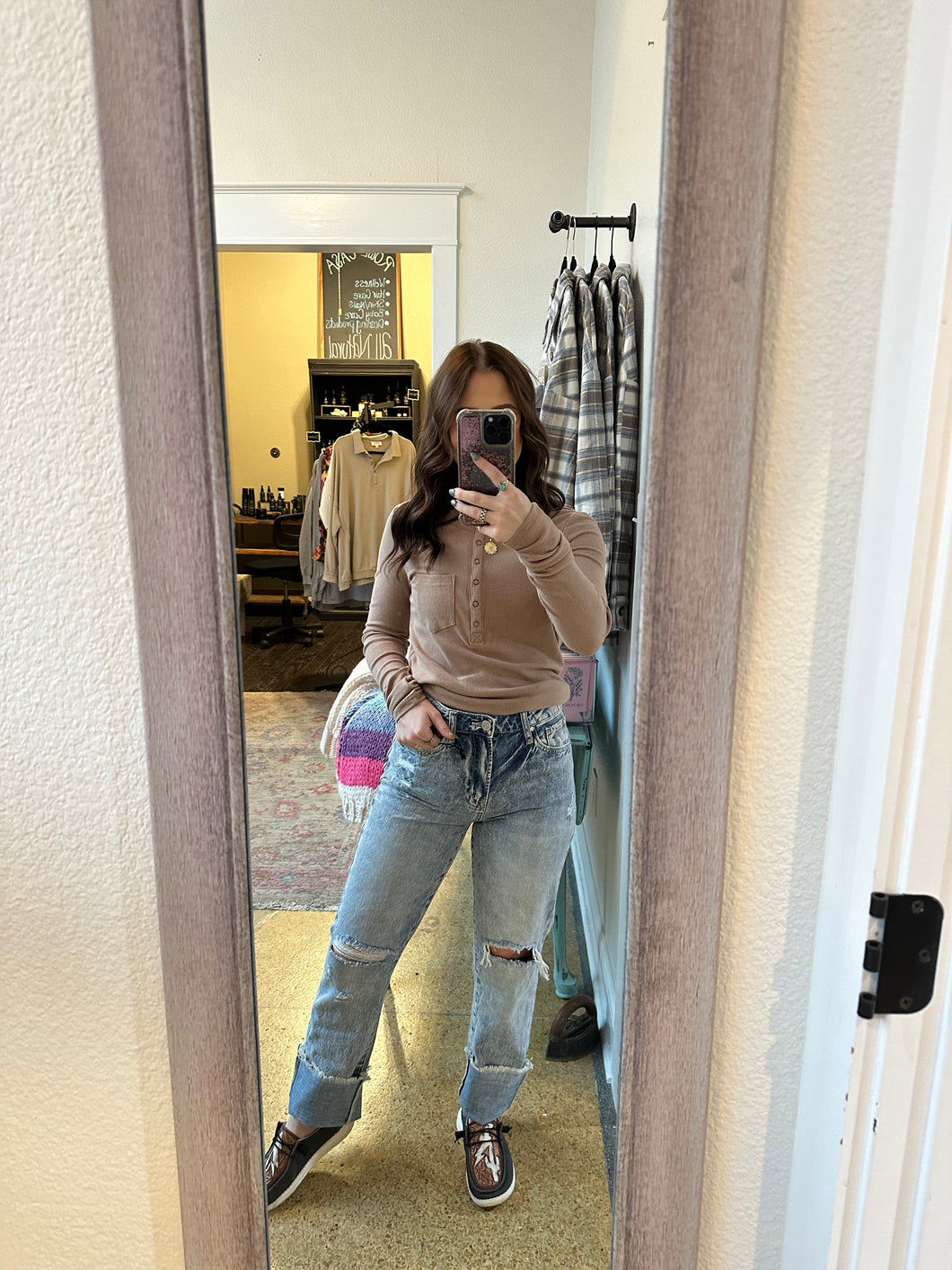 POSIE TAN RIBBED LONG SLEEVE