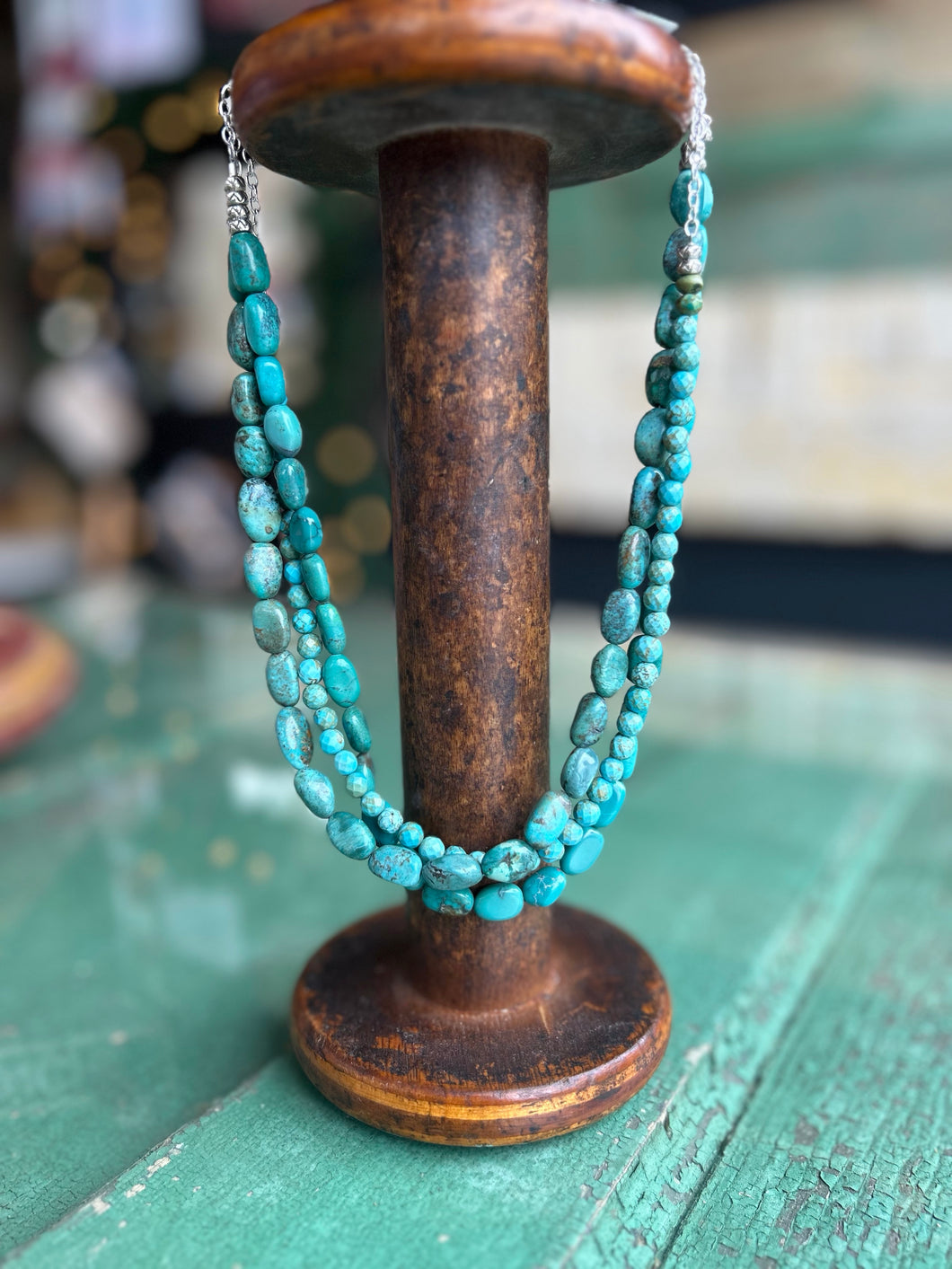 GENUINE TURQUOISE & STERLING SILVER 3 LAYERED NECKLACE