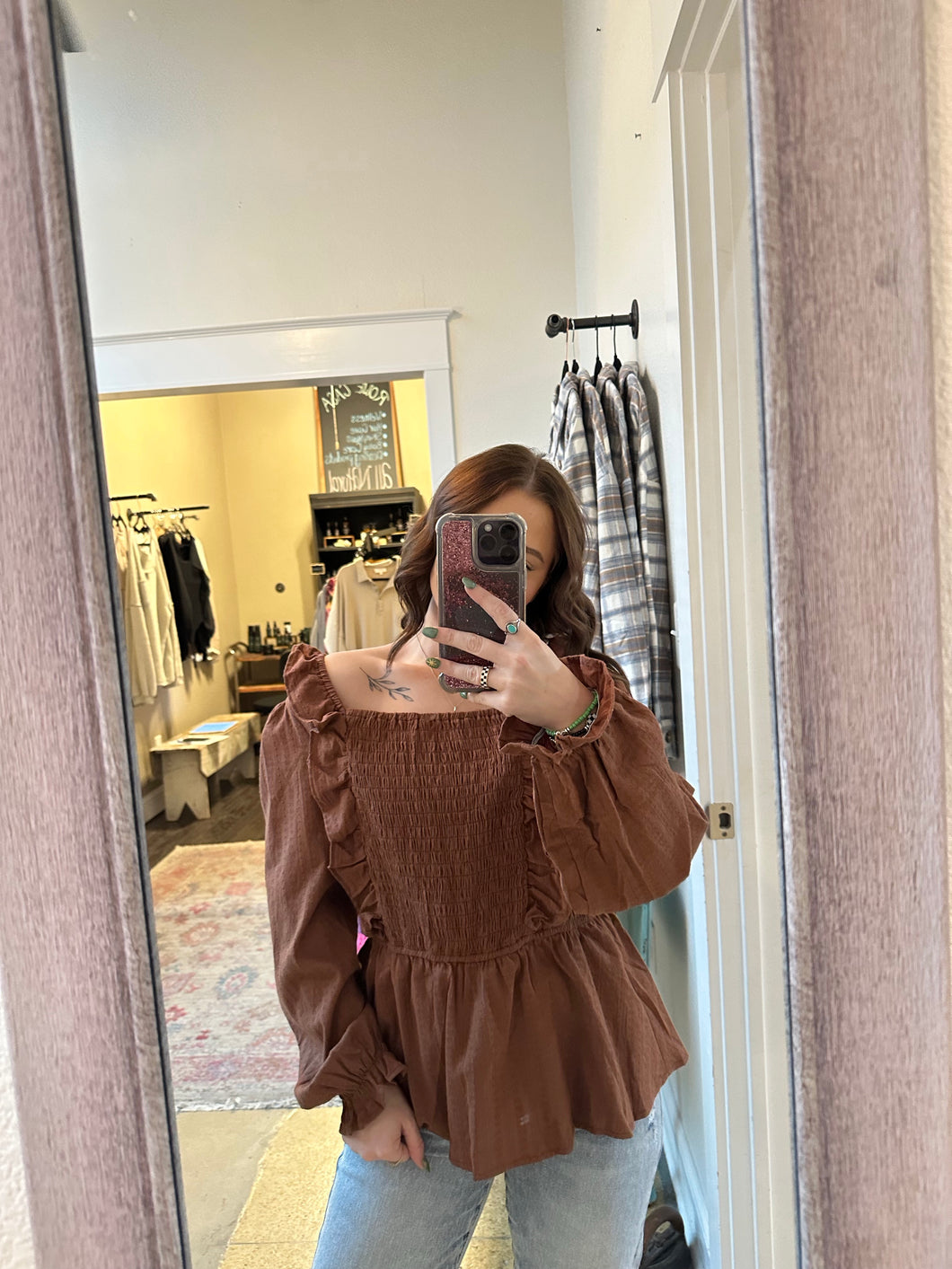 POSIE RUST LONG SLEEVE BLOUSE